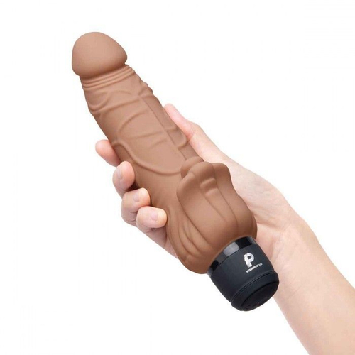 Кофейный вибратор-реалистик с клиторальными лепестками 7" Realistic Vibrator - 21,5 см.