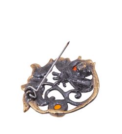 AM-3846 Брошь «Пчела на цветке» (латунь, янтарь)