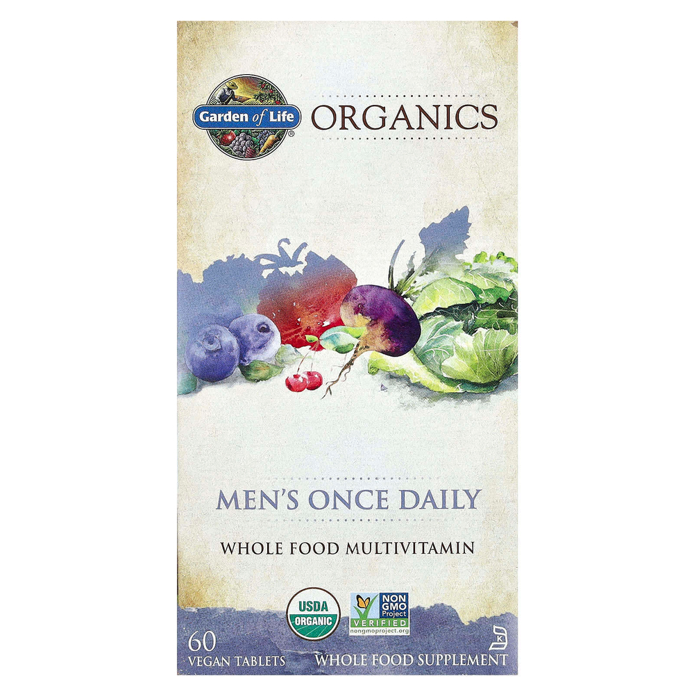 Garden of Life, Organics, мультивитамины из цельных продуктов для мужчин, 60 веганских таблеток