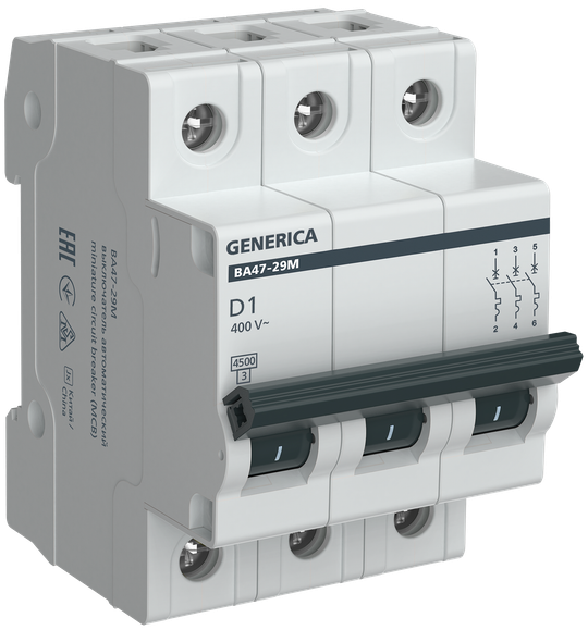 Автоматический выключатель ВА47-29М 3P 1А 4,5кА D GENERICA