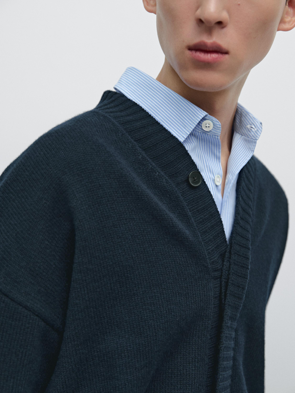 Massimo Dutti Кардиган с V-образным вырезом, темно-синий