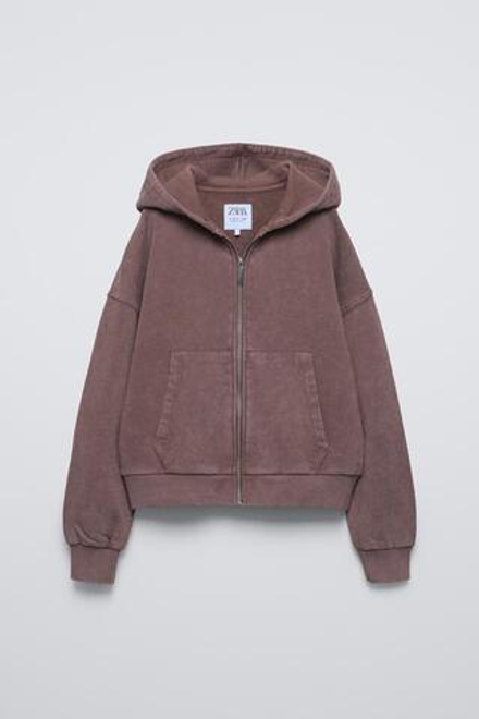 ZARA ХУДИ ИЗ ТКАНИ С ЭФФЕКТОМ ПОТЕРТОСТИ, КОРИЧНЕВЫЙ