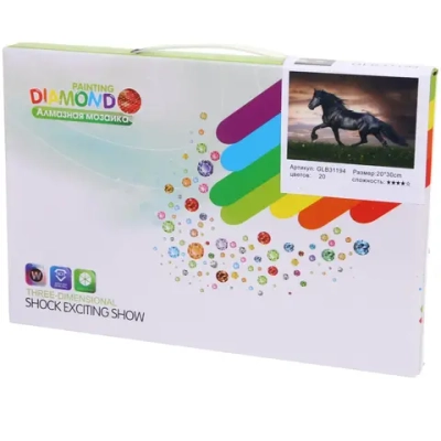 Алмазная мозаика на подрамнике с полным заполнением «МИР ЯРКИХ КРАСОК», Черный агат в поле, 20*30 см