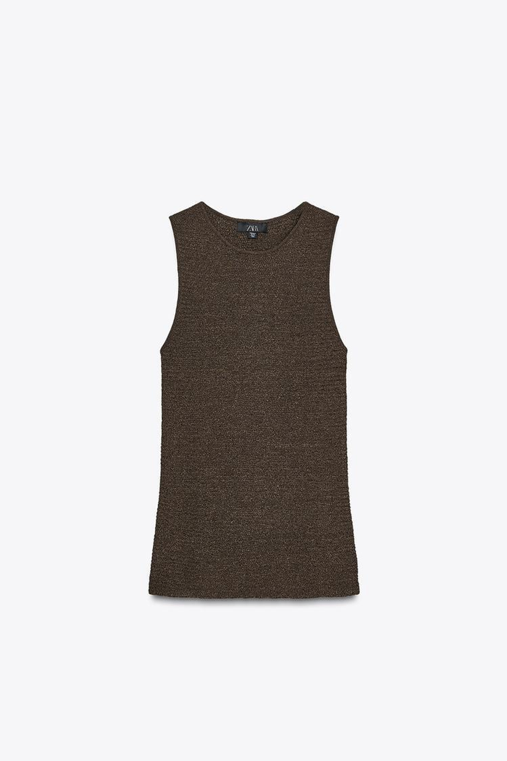 ZARA ДЛИННЫЙ ТРИКОТАЖНЫЙ ТОП С РЕЛЬЕФНЫМ УЗОРОМ, ШОКОЛАДНЫЙ