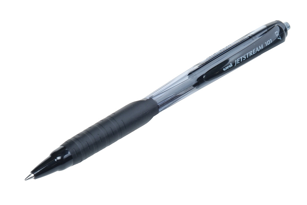 Ручка шариковая "Jetstream" UNI нажимной механизм черная 0.7мм с резиновым упором корпус черный пластик