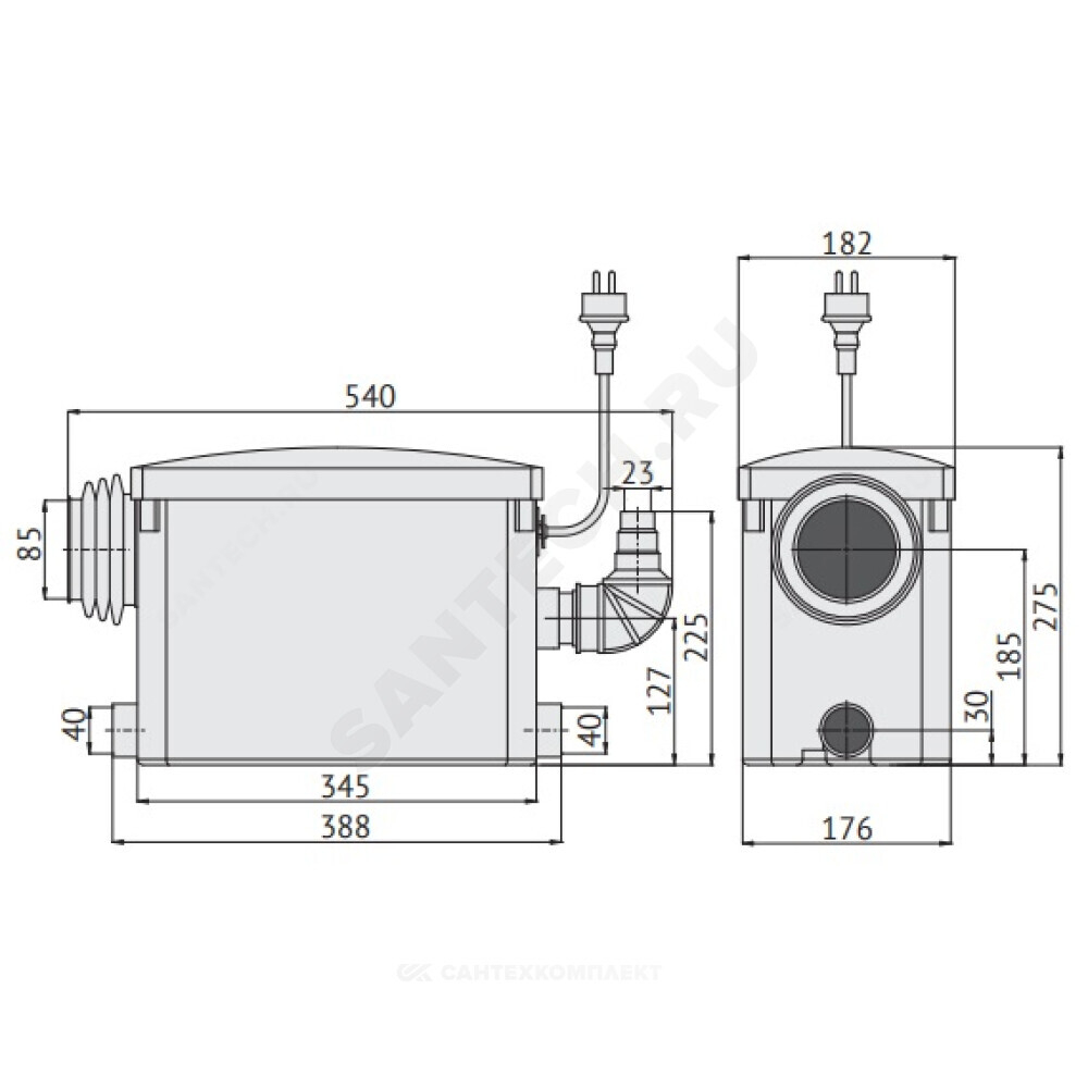 Установка канализационная SANIVORT 405 М(8м) боковой вход Unipump 62916