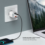 Сетевое зарядное устройство USB-C + USB A, PD 3.0, QC 3.0, 33W, дисплей, белый