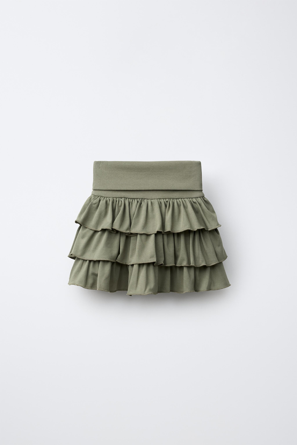 ZARA ЮБКА-ШОРТЫ С ВОЛАНАМИ И ОТВОРОТАМИ, ХАКИ