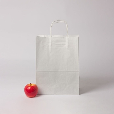 Пакет бумажный 26x35x14, белый, крафт, ручка крученая бумажная