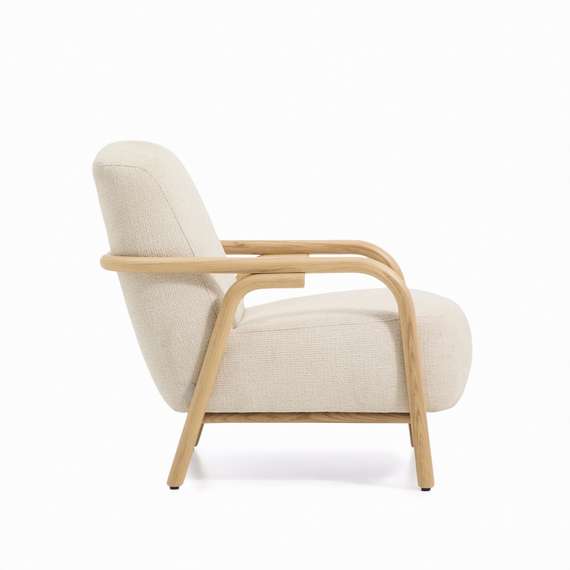 Кресло Sylo из бежевого шенилла и ясеня с отделкой натурального цвета