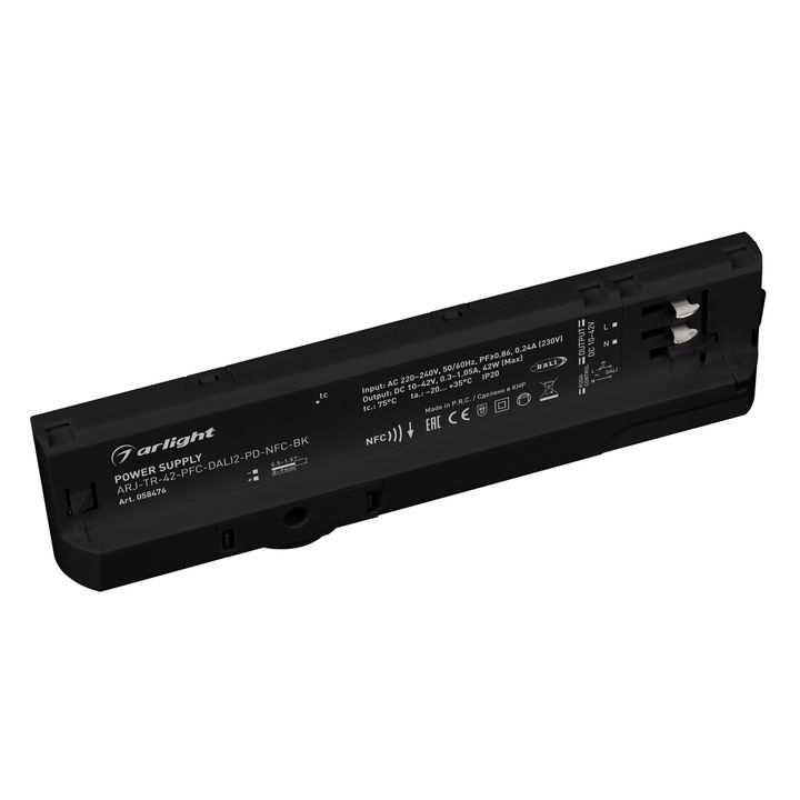 Блок питания для трековых систем ARJ-TR-42-PFC-DALI2-PD-NFC-BK (42W, 10-42V, 0.3-1.05A, 4TR) Arlight 058476