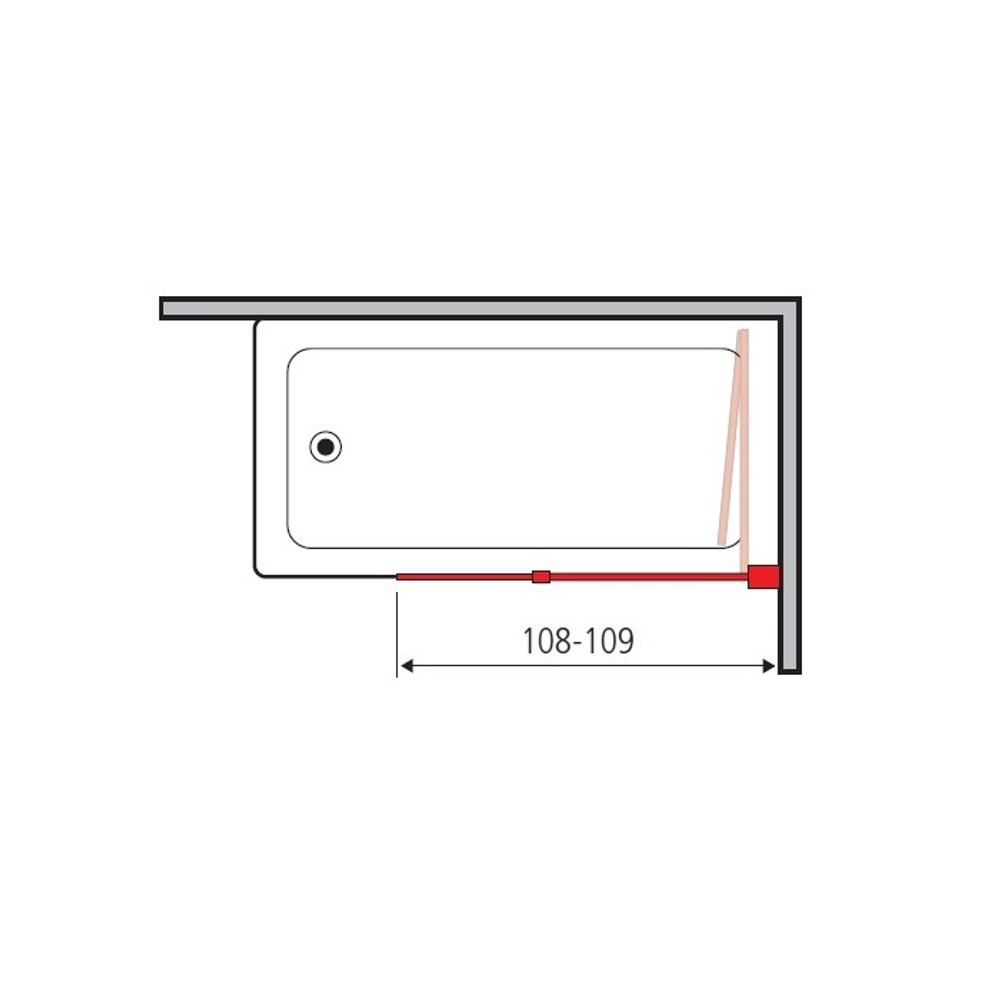 Шторка на ванну VERA VRS2, 109x145, правая, профиль блестящее серебро, стекло прозрачное, VRS2ID10830TR