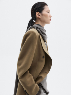 Massimo Dutti Длинный двубортный пиджак из 100% шерсти - Limited Edition, рыжевато-коричневый