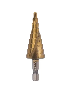 Сверло ступенчатое спиральное по металлу TiN с шестигранным хвостовиком 4-20 мм VIRA