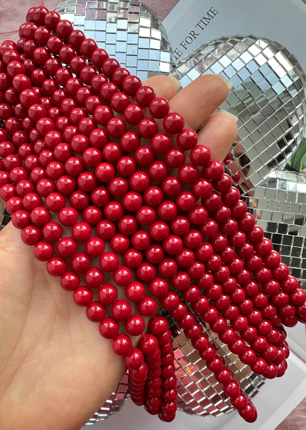 "Жемчуг круглый" 8мм, "Майорка. Имитация" (красный цвет)