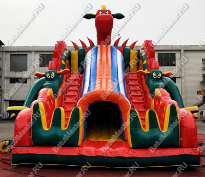 Надувной батут-горка "Трёхглавый змей", 10*5*7 м