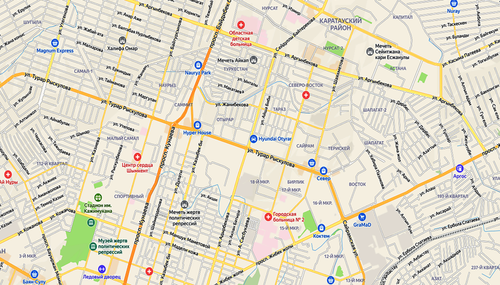 План - схема города Шымкент на стену 2026 год 150 см х 140 см