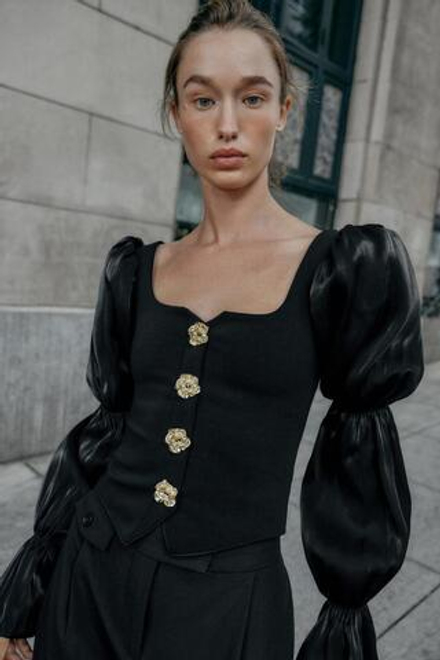 ZARA ТОП ЭЛАСТИЧНЫЙ С ПУГОВИЦАМИ, ЧЕРНЫЙ