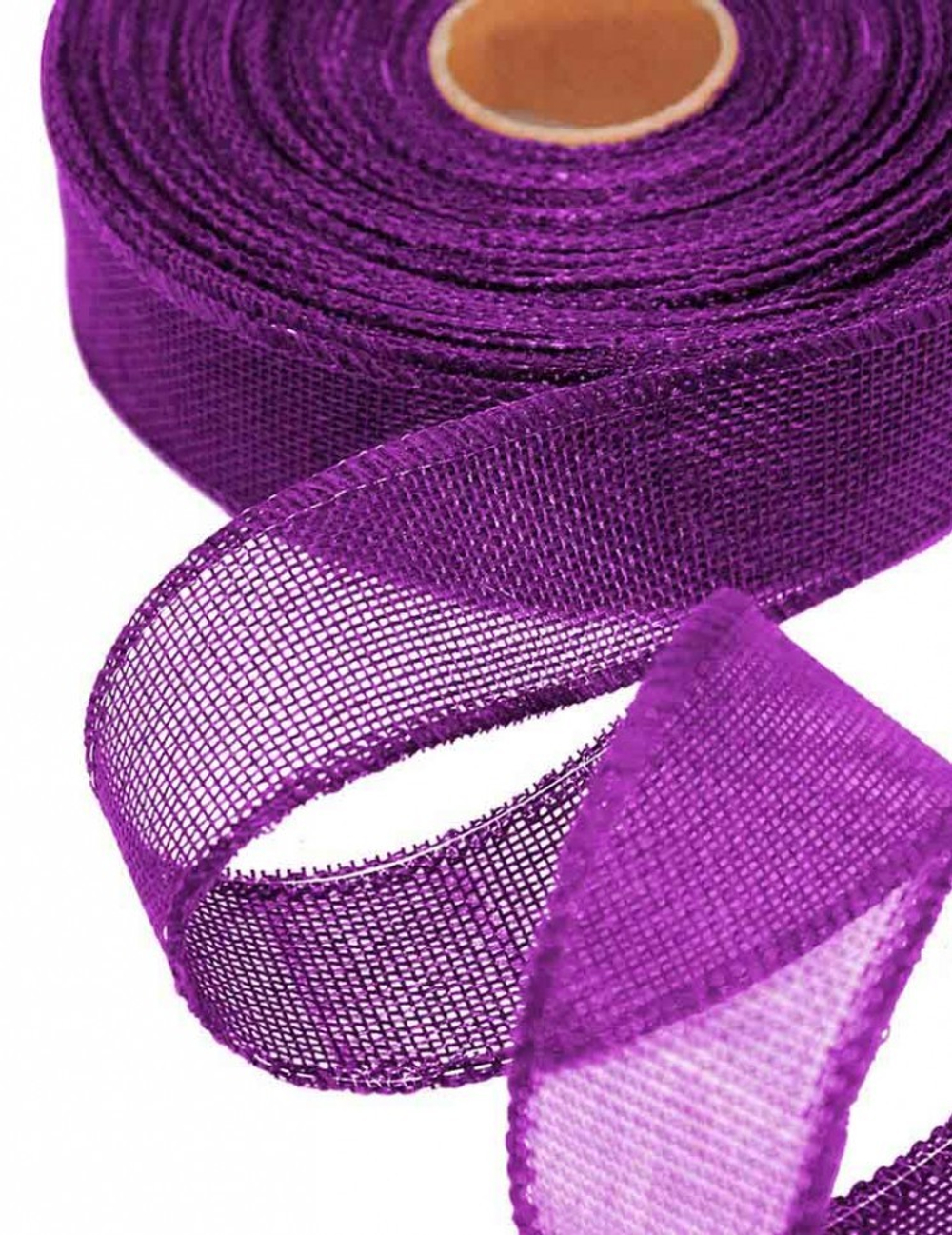 Лента Льняная 4см х 28м с проволокой (Фиолетовый)