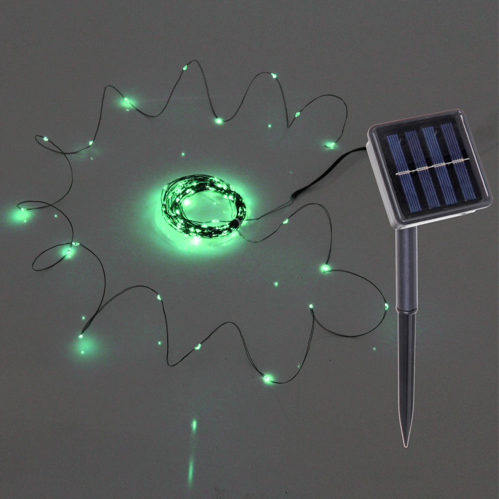 Гирлянда для улицы «Росинка» 10 м 100 ламп LED проволочн.пров. зелен., 8 реж.,IP-54, Зеленый (солнечная батарея)