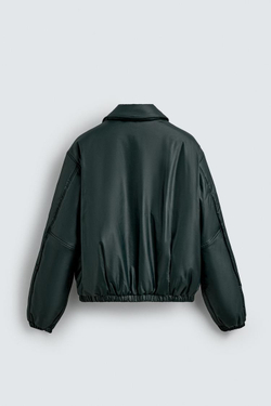 ZARA СТЕГАНАЯ КУРТКА ИЗ ВЫСОКОТЕХНОЛОГИЧНОЙ ТКАНИ, ТЕМНО-ЗЕЛЕНЫЙ