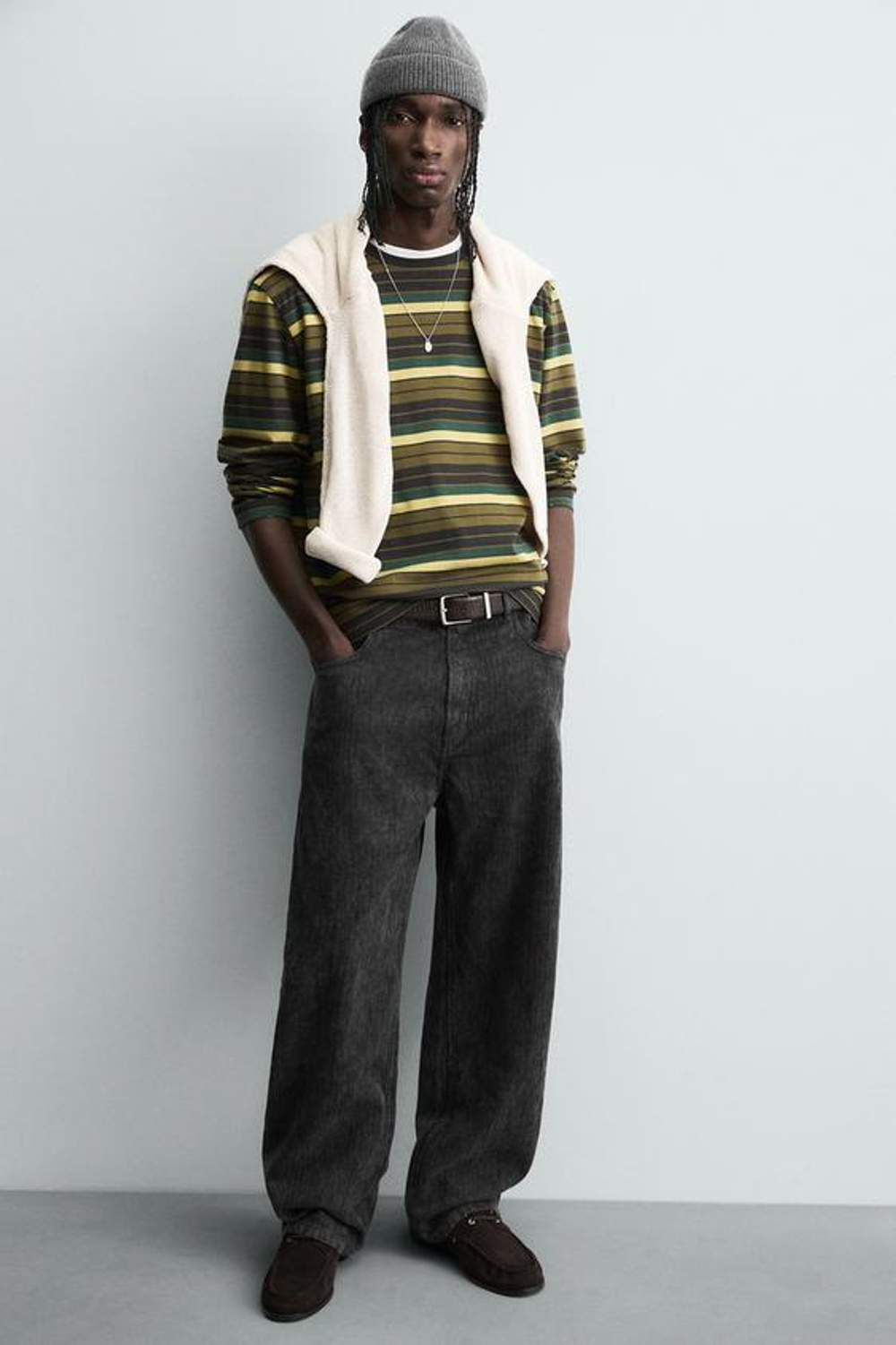 ZARA БРЮКИ BAGGY FIT С ПРИНТОМ И ЭФФЕКТОМ ПОТЕРТОСТИ, ТЕМНО-СЕРЫЙ