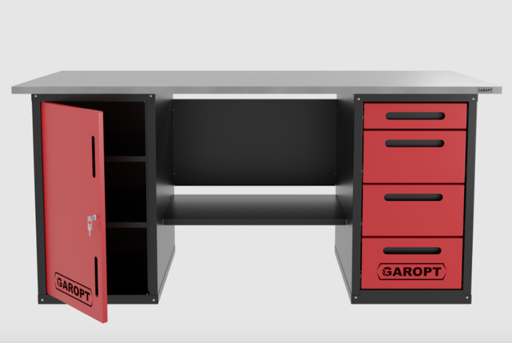 Верстак двухтумбовый дверь/4 ящиков, красный 1800*700 Garopt, GT1800DY4.red