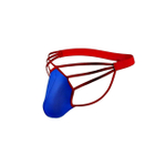 Синие сексуальные трусы-стринги на тонких красных бретелях (Размер: XXL) (Цвет: синий с красным)