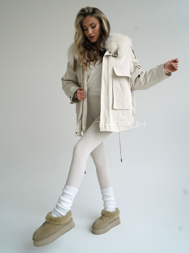 Хлопковая парка ARMY бежевого цвета с мехом белого песца