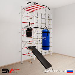 Шведская стенка Sv Sport усиленная 66230 (Турник рукоход/Брусья/Стойка/Скамья/Лестница/Цепь/Мешок 30кг/Канатный лаз)