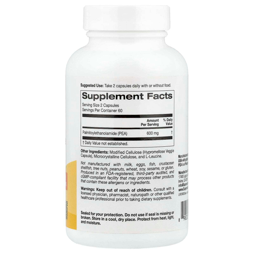 Super Nutrition, ПЭА (пальмитоилэтаноламид), 120 вегетарианских капсул (300 мг в 1 капсуле)