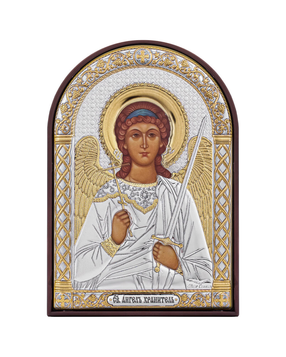 Ангел хранитель, икона арочная, пластик коричневый 80х115