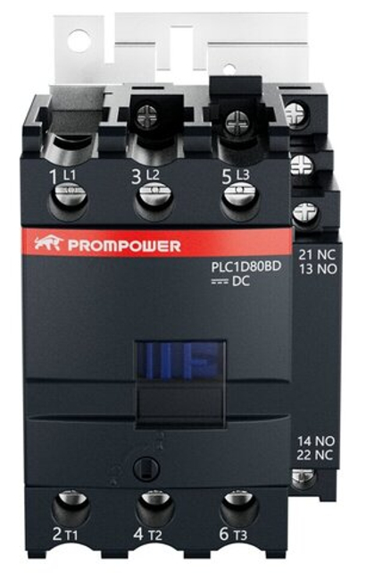 Контактор Prompower PLC1D80BD серии Pulse, ток 80А, 3 полюса, доп контакт 1НО+1НЗ, катушка 24DC