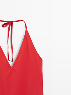 Massimo Dutti Купальник с V-образным вырезом и горловиной халтер, ярко-красный
