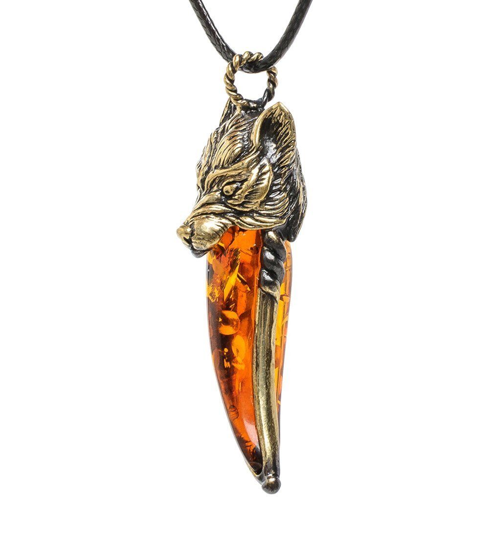 AM-1724 Подвеска «Клык волка» (латунь, янтарь)