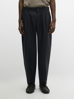 Massimo Dutti Хлопковые брюки с двойными вытачками, темно-синий