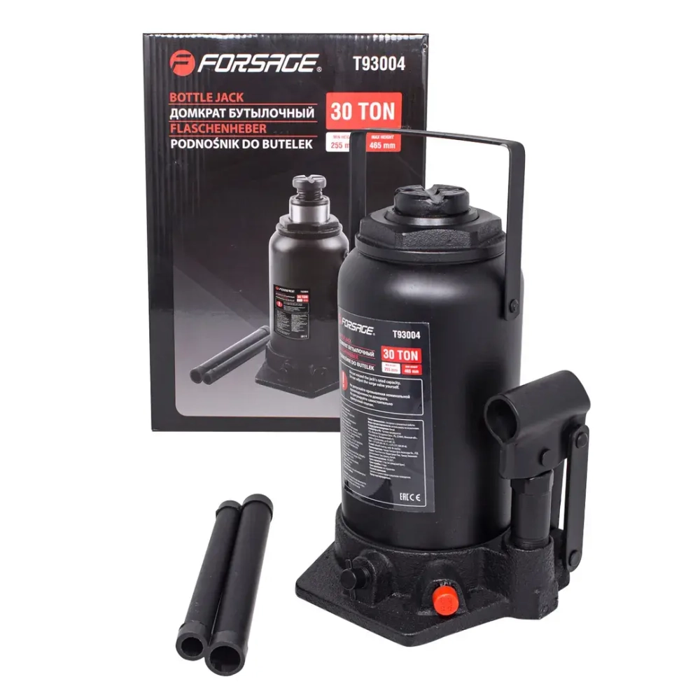 Домкрат бутылочный 30т с клапаном (h min 255мм, h max 465мм) Forsage F-T93004