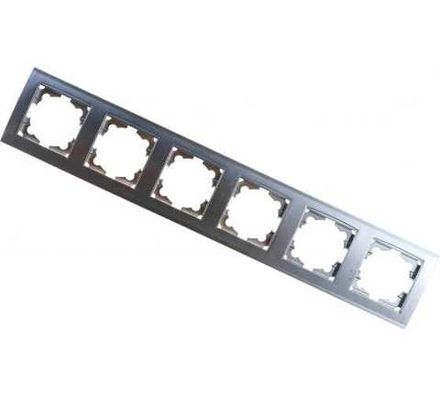 Рамка шестиместная горизонтальная "UNIVersal" серия "Бриллиант" серебро (еврослот) (HU2025)