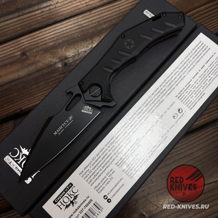 Складной нож НОКС Мангуст-2С (Black Red) 337-708406 c клинком из стали D2, рукоять G10