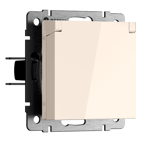 Розетка с заземлением и шторками c крышкой IP44 N (айвори матовый) W1171262