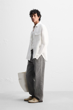 ZARA КУРТКА-РУБАШКА ИЗ 100% ЛЬНА, БЕЛЫЙ