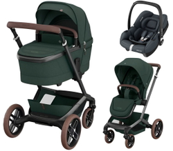 Детская коляска Maxi-Cosi Fame 3 в 1 с автокреслом CabrioFix Essential graphite Twillic Green/зеленый
