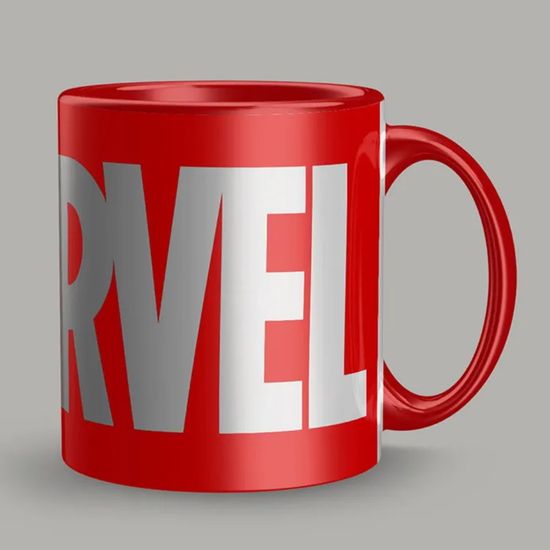 Кружка керамическая объем 330 мл, Марвел Белое лого (красная)