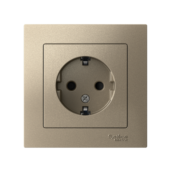 Розетка 1-м СП AtlasDesign 16А IP20 с заземл. защ. шторки в сборе шампань SE ATN000544
