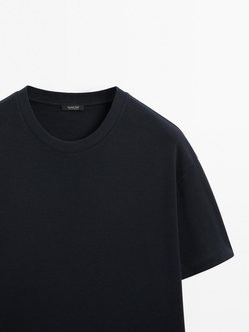 Massimo Dutti Хлопковая футболка-поло с короткими рукавами, темно-синий