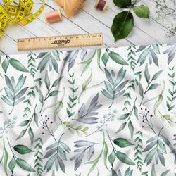 Ткань шелк Армани зеленые акварельные листочки