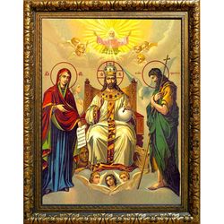 Спаситель на троне с предстоящими. Икона на холсте.