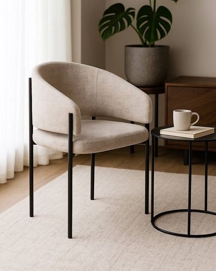 Стул НИКОЛЬ цвет REEF 03 Бежевый, ткань/ черный каркас