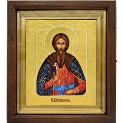 Вячеслав Чешский Святой благоверный князь. Рукописная икона на липовой доске в киоте