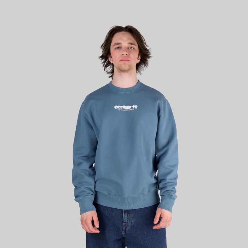 Толстовка мужская Carhartt WIP Ink Bleed Sweatshirt артикул:I032866_vancouver_blue_white - купить в магазине Дайс